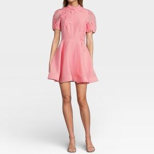 Antonio Melani Iris Linen Blend Floral Appliqué Mockneck  Dress Taffy Pink NWT